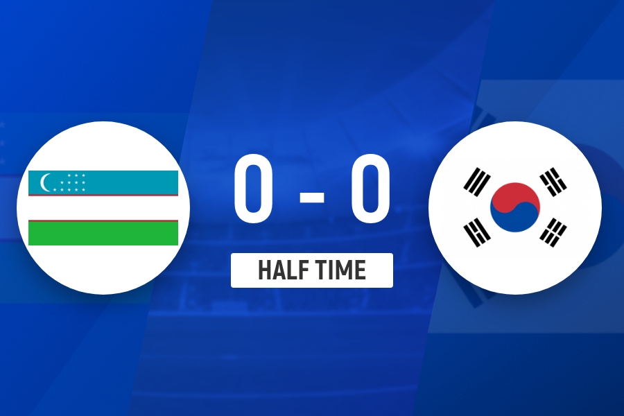 半场-朱马耶夫角球中框双方共1射正 韩国U23暂0-0乌兹别克斯坦U23